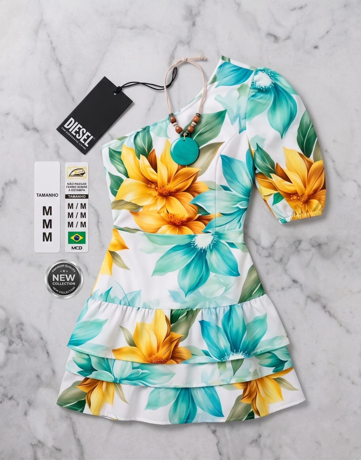 Vestido curto crepe nula manca babado