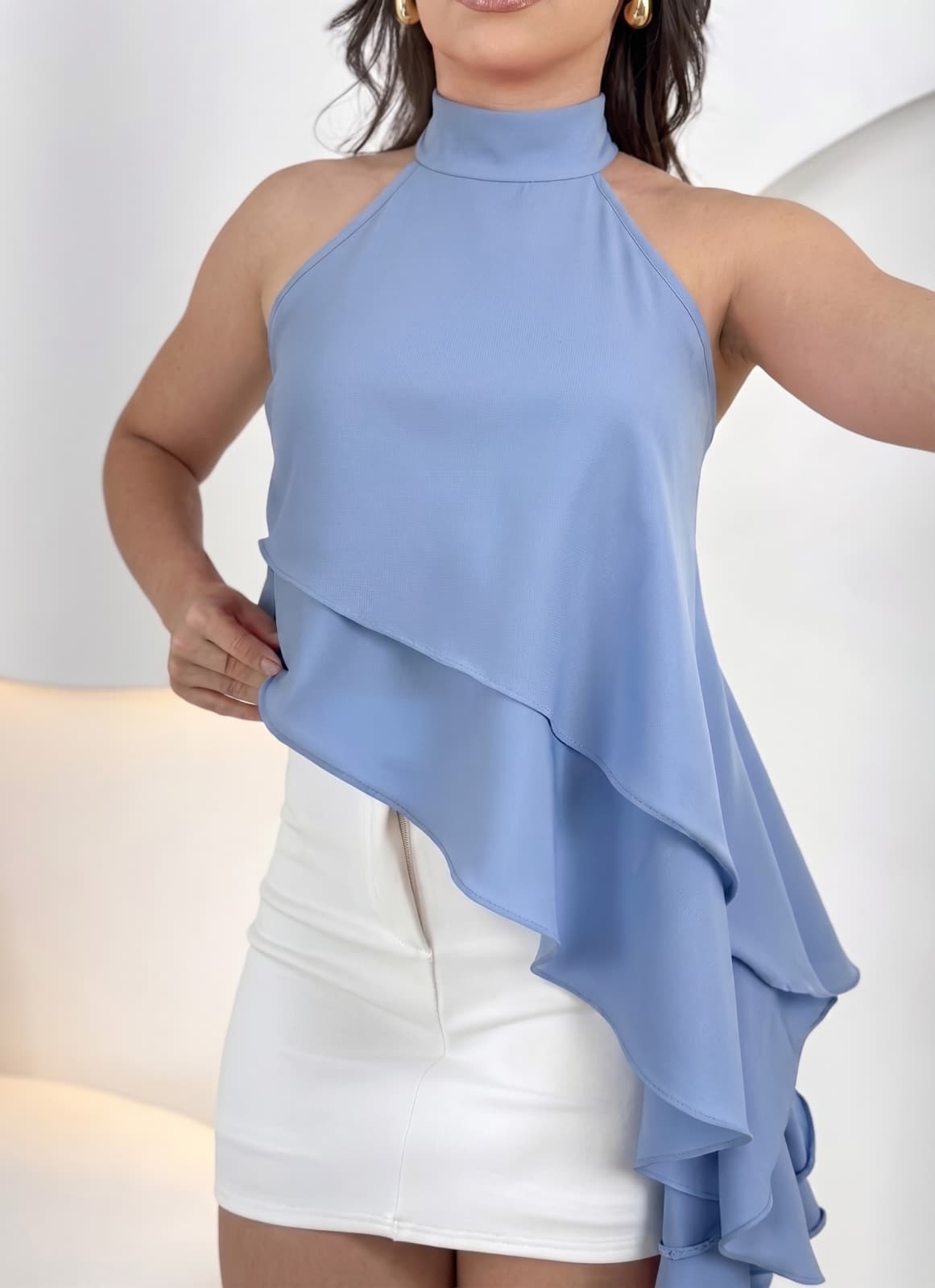 Bata assimétrica tecido crepe
